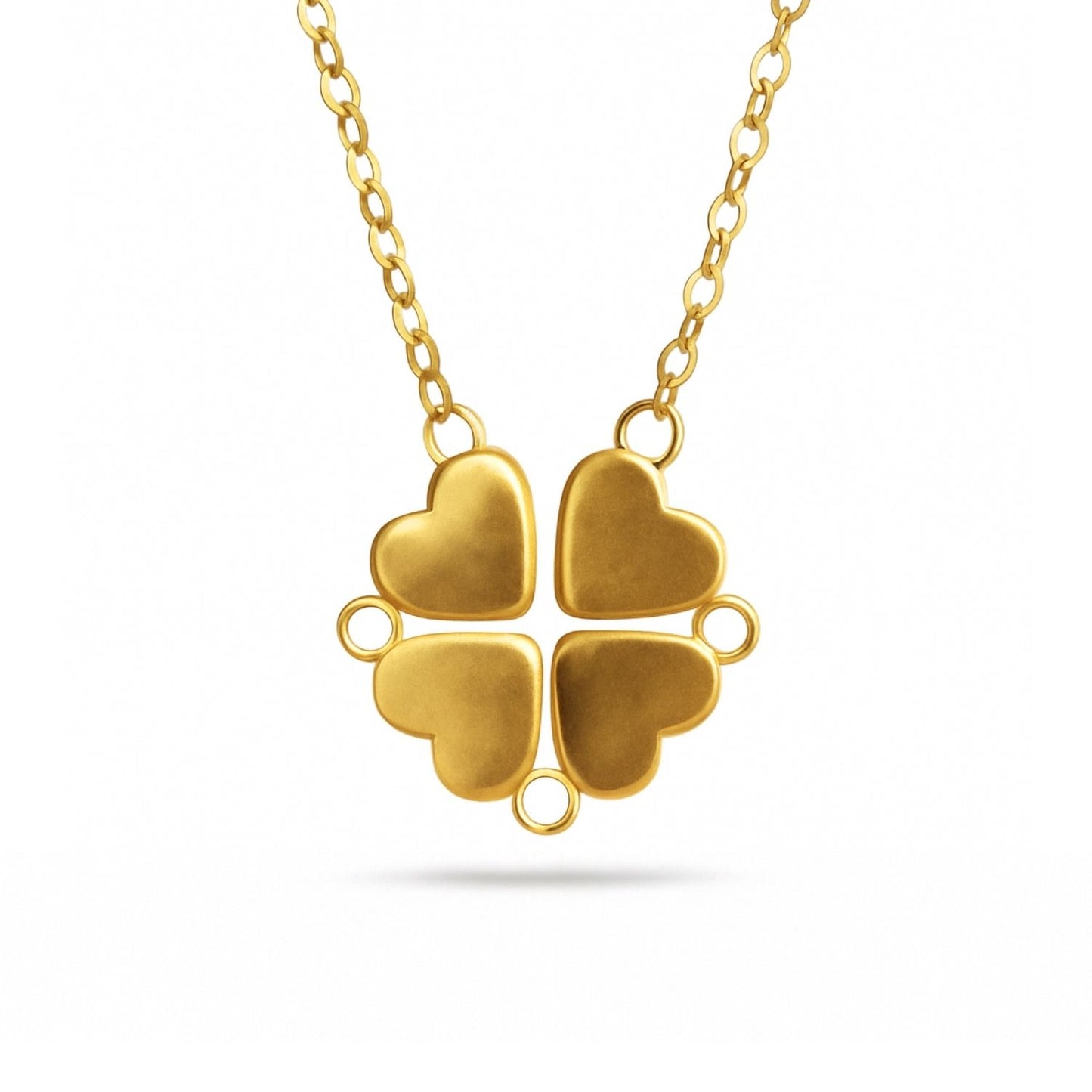 Klavertje vier ketting / hartjes ketting goud (Graveerbaar)