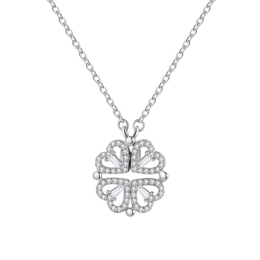 Klavertje vier ketting / hartjes ketting zilver 925