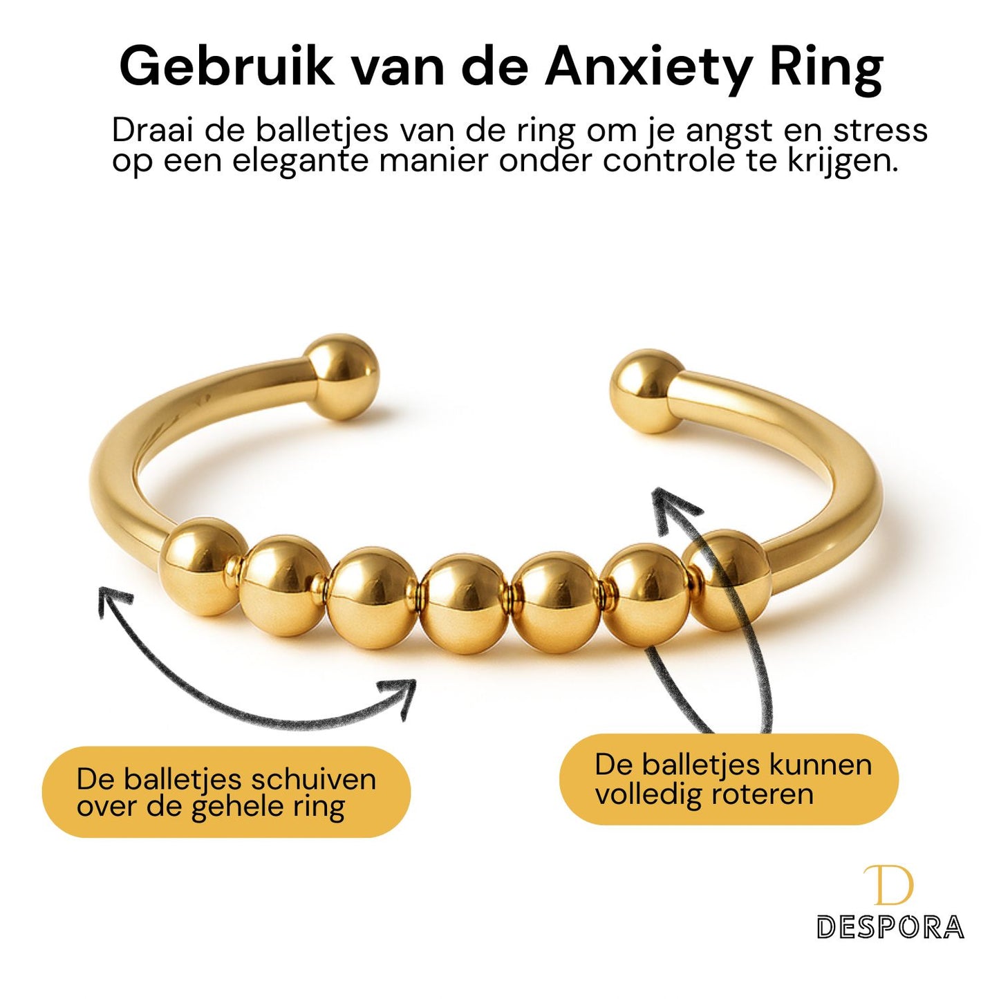 Anxiety Ring goud kleurig (RVS) one size gebruik
