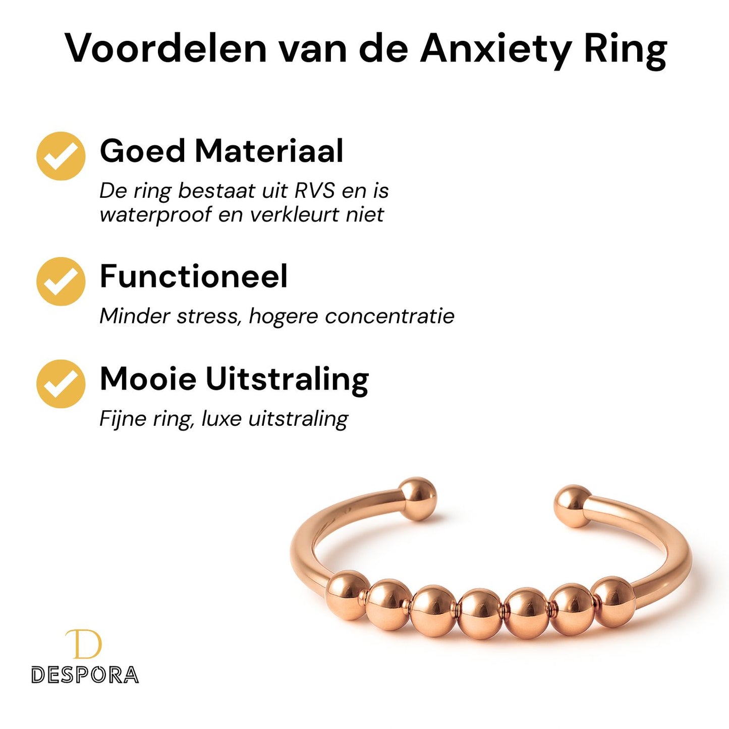 Anxiety Ring rosé goud kleurig (RVS) one size voordelen