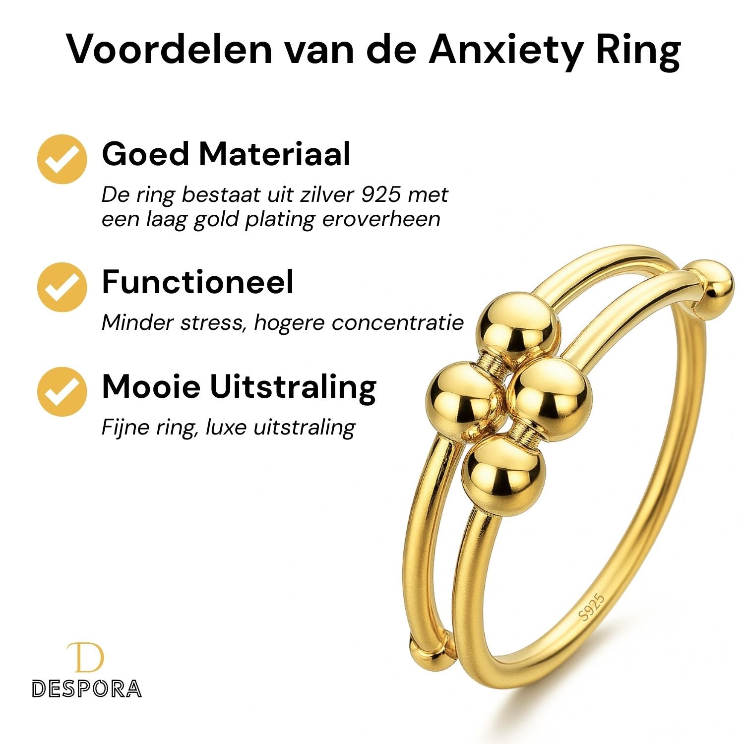 Anxiety Ring (dubbel) zilver 925 gold plated voordelen