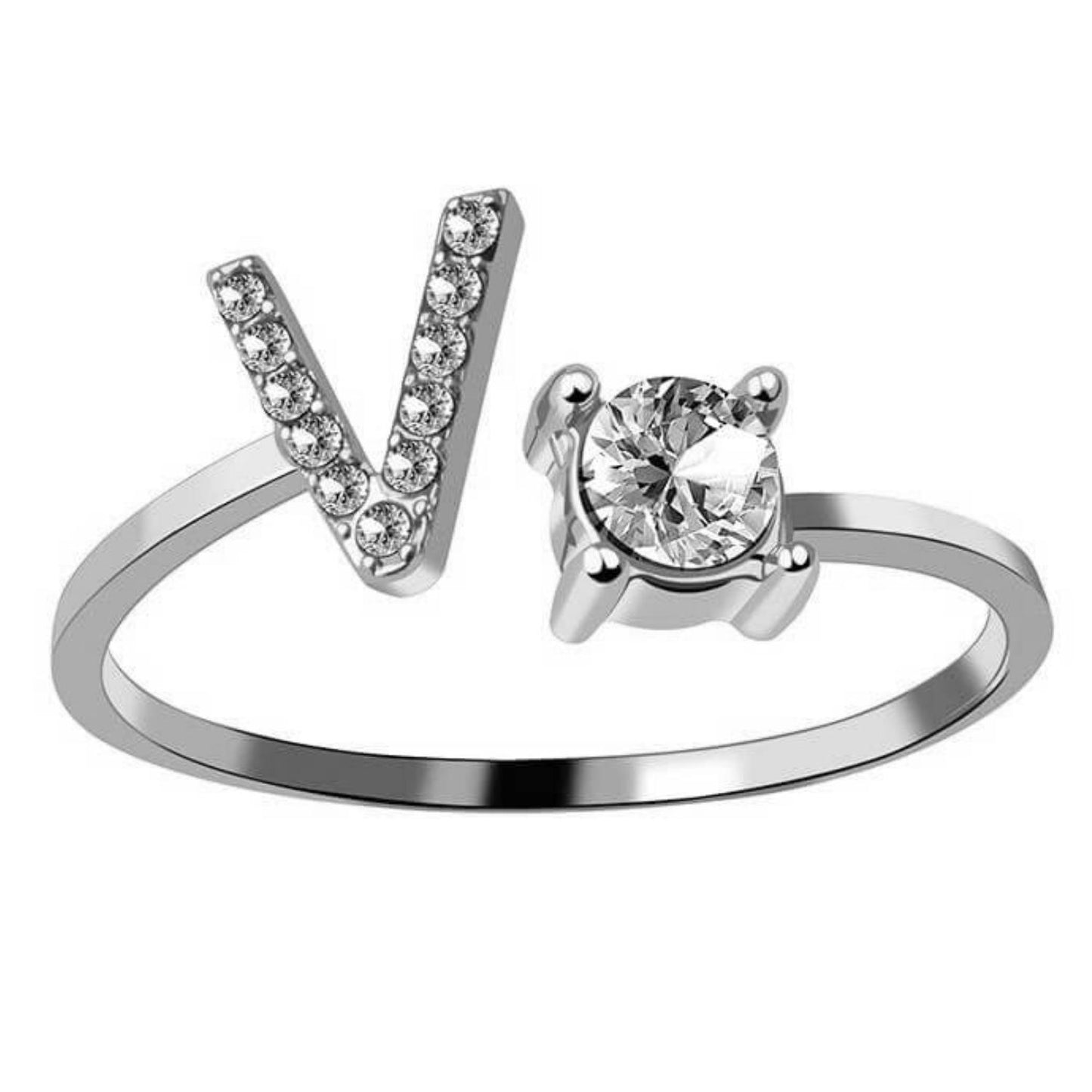 Ring met letter / initial ring zilver 925 - V