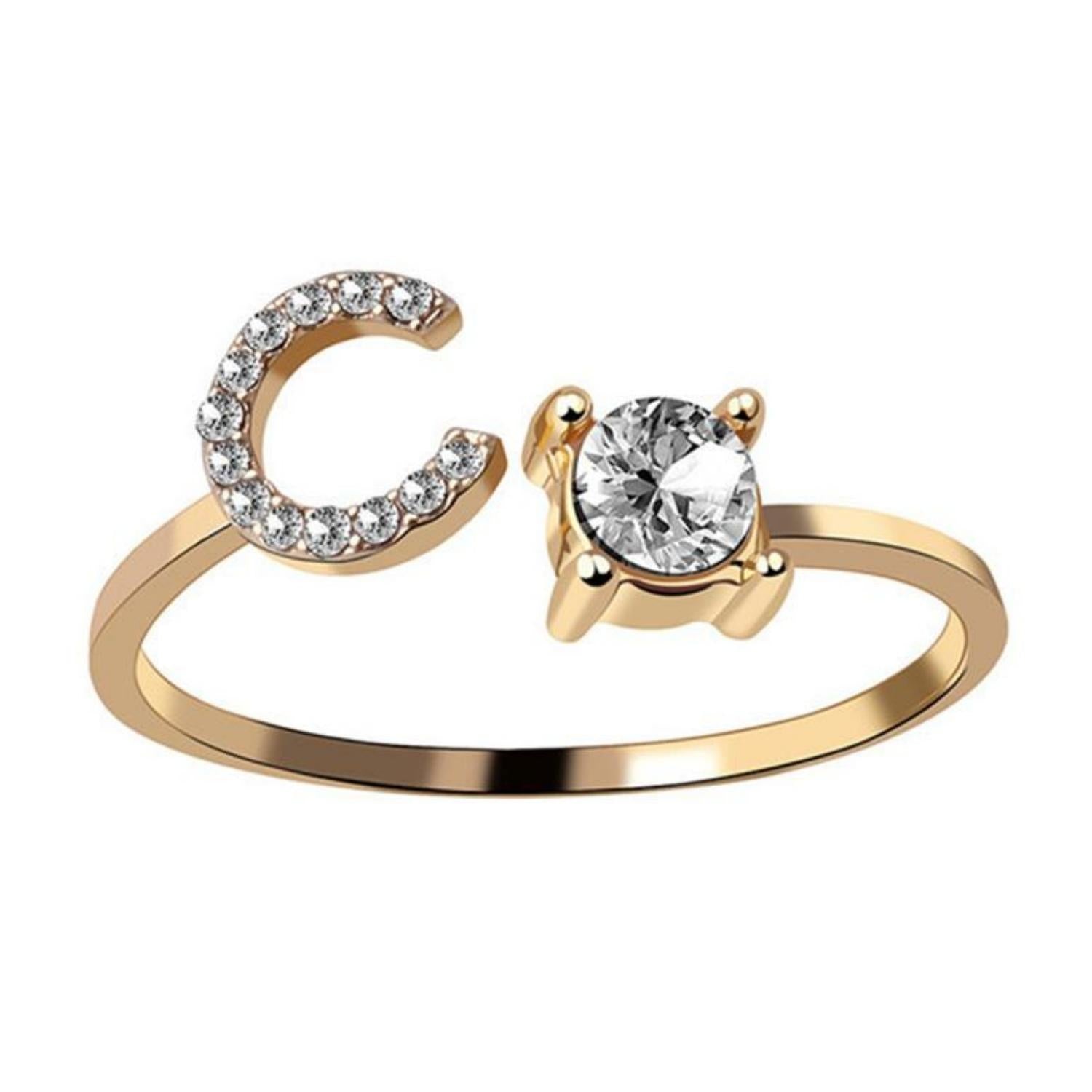 Ring met letter / initial ring zilver 925 Gold Plated - C